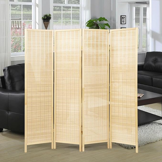 Roundhill Furniture Inkwell 4-Panel Bamboo Room Divider, Folding Portable
