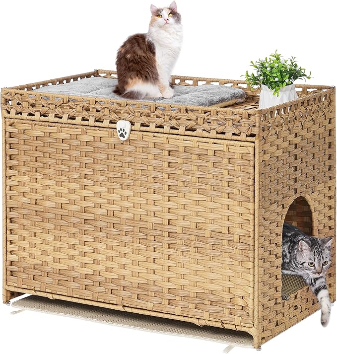 Cat Litter Box Enclosure with Soft Litter Mat; Hidden Cat Washroom Furniture