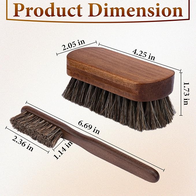 2 PCS Leather Brush Car Detailing, Horse Hair Brush, Car Cleaning Supplies