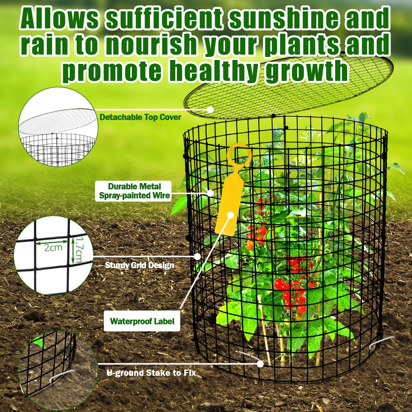 AHIER 10 PCS Chicken Wire Plant Protector from Animals with Covers, Plant Cages for Outdoor Plants to Keep Animals Out Including 30pcs Metal Mesh, Covers, Ground Stakes, Labels, Clip, Ties and Gloves