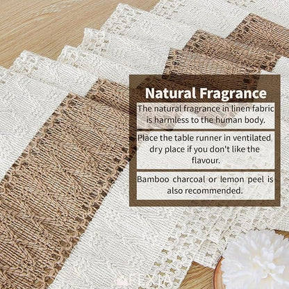 FEXIA Boho Table Runner for Summer Home Coffee Decor with Tassels 36 Inches Long Farmhouse Rustic Table Cloth Cream & Brown Macrame for Kitchen Dining Bedroom Decor Bridal Shower (12x36Inches)