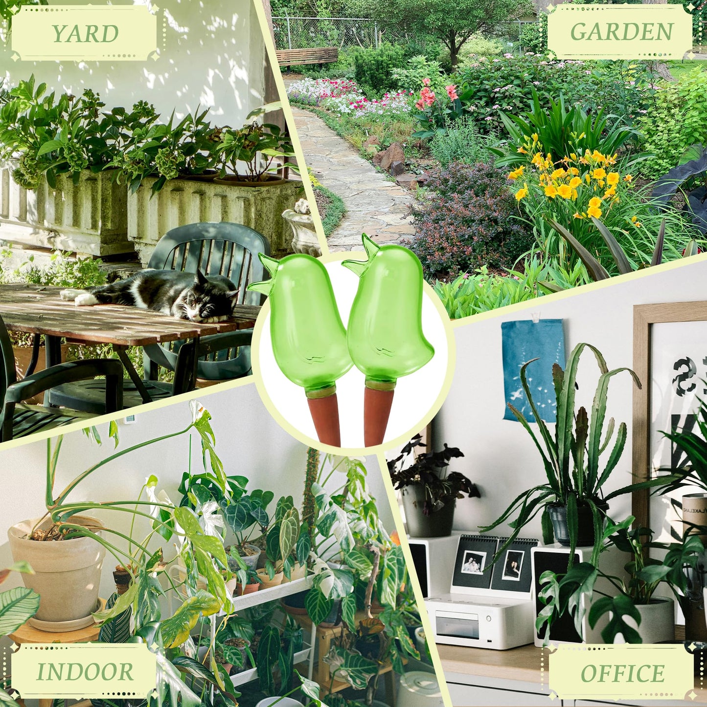 4 Pack Self Watering Spikes, Indoor Plant Watering Globes, Bird Shape Automatic Irrigation Spikes,Plant Watering Devices (Green)