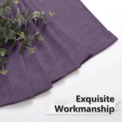 Tollpiz Short Linen Curtain Living Room Rod Pocket Semi Sheer Curtains Burlap Light Filtering Thick Linen Drape for Bedroom, 54 x 45 inches Long, Royal Purple, Set of 2 Panels