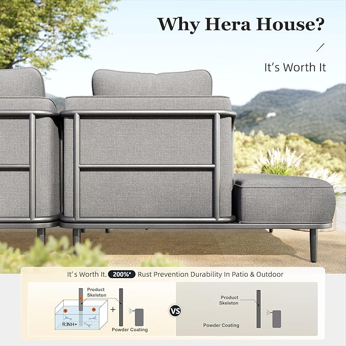 HERA'S HOUSE Metal Patio Furniture Set, Modular 6 Seats and 1 Nesting Coffee