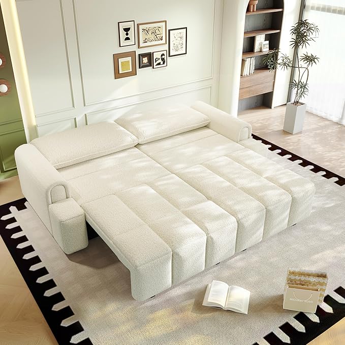 KEIKI 90.2" 4-Seater Modern Convertible Sofa Bed – Teddy Fabric Couch