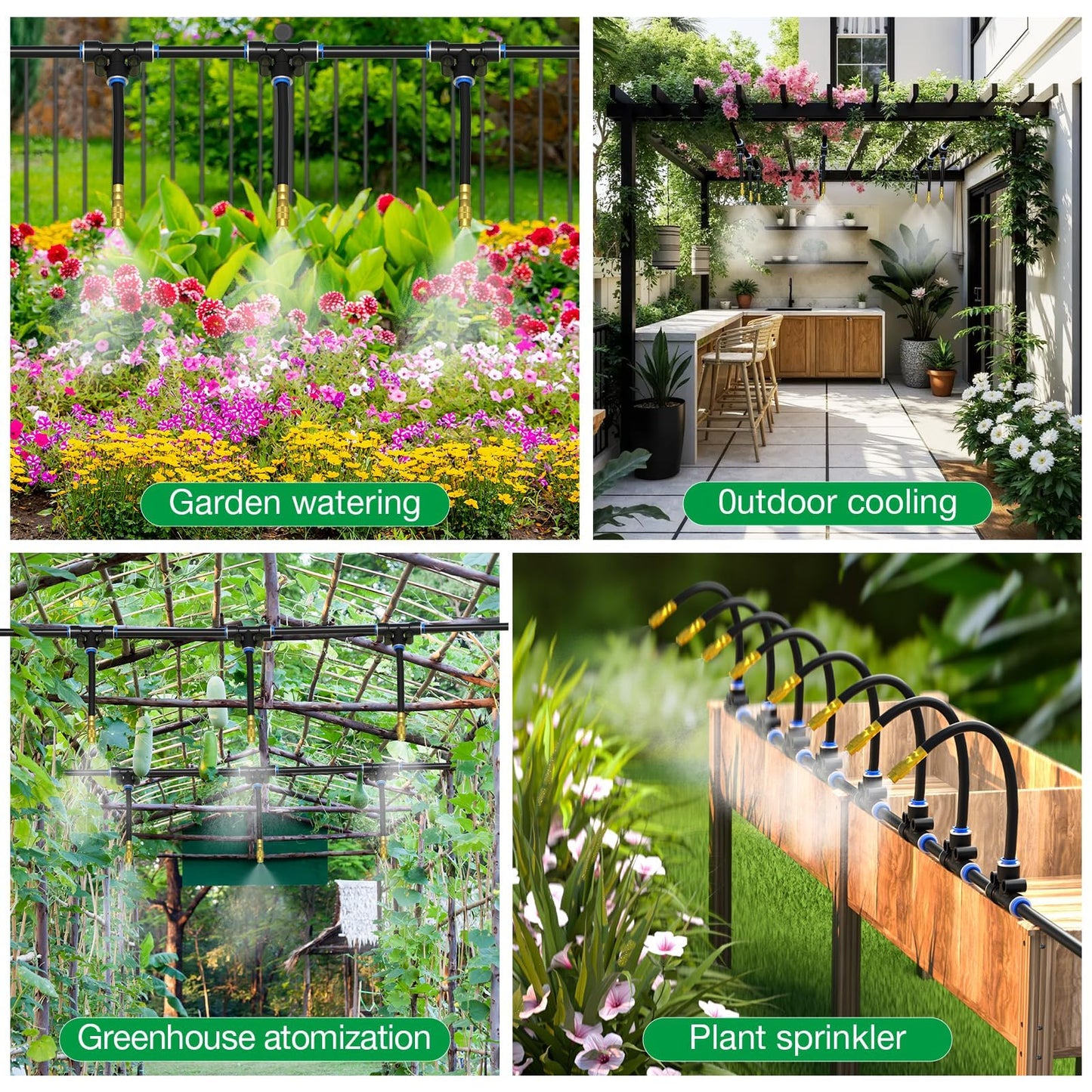 MIXC 1/4" 100Ft Drip Irrigation System for Garden with 16pcs 360°Adjustable Brass Nozzles & Bendable Rod,Upgraded Watering System Kit for Outdoor Plants,Lawn,Raised Bed,Potted Plant,Yard,Greenhouse