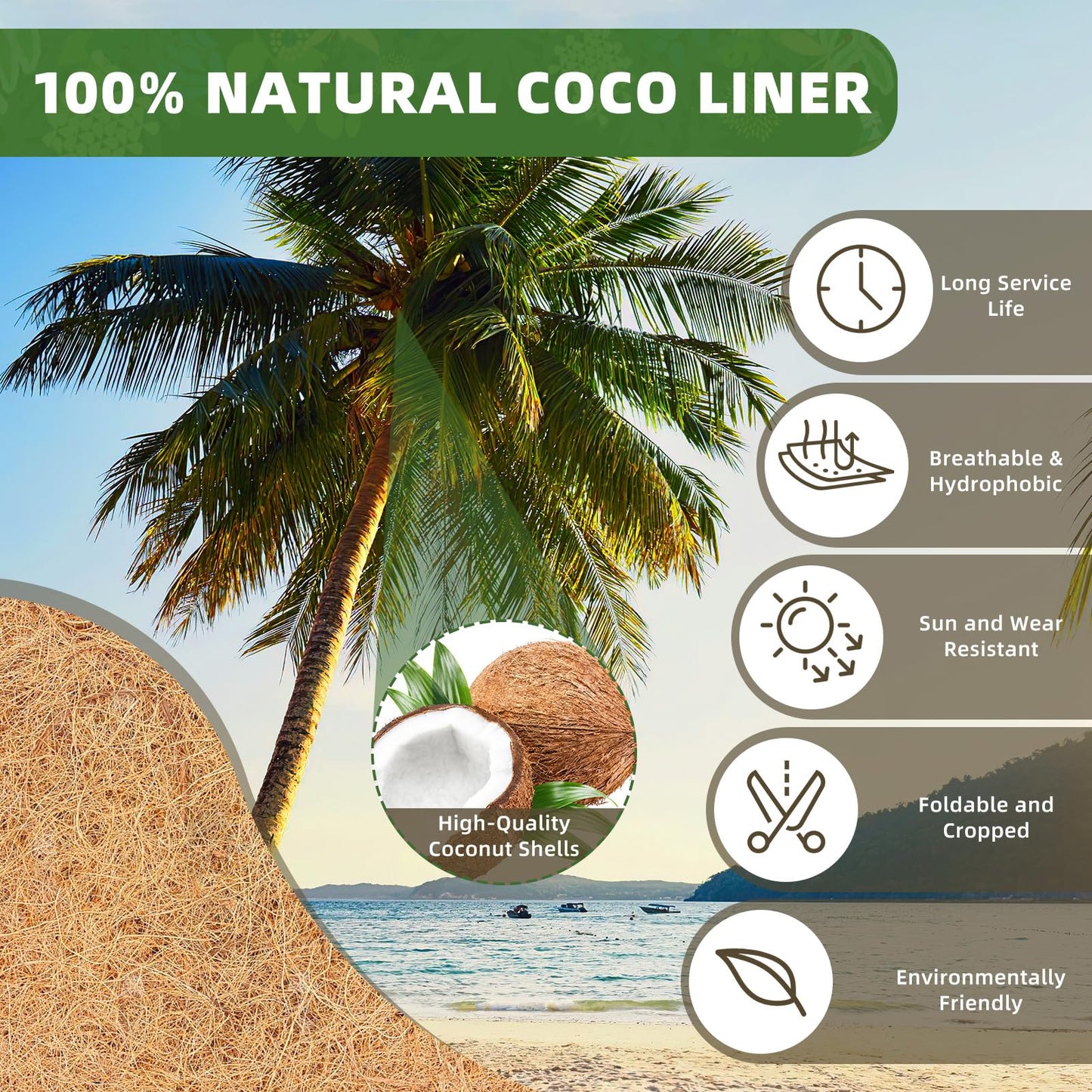 30 inch Coco Liners Trough 3 Pack for Window Boxes Planters, Coconut Husk for Railing Hanging Deck Fence Plant Flower Basket, Coco Fiber for Outdoor&Indoor