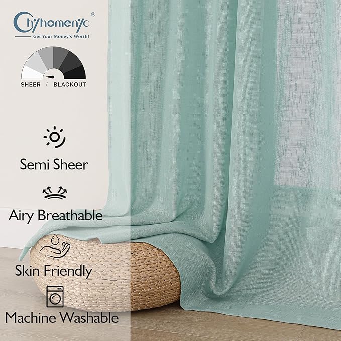 Chyhomenyc Extra Long Aqua Green Semi Sheer Curtains 108 Inches Long 2 Panels
