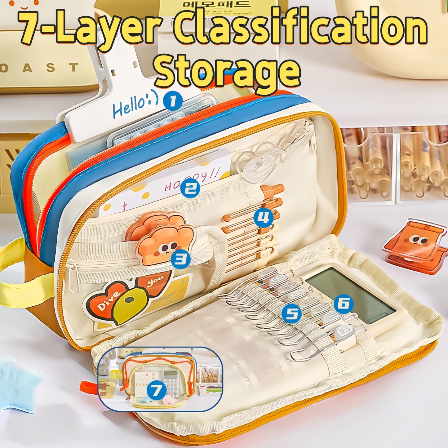 UIVXXUD Portable Multi-Layer Kawaii Star Pencil Case Organizer - Large Capacity Pencil Case with Compartments - Cute Pencil Pouch Functional Bag (Pink)