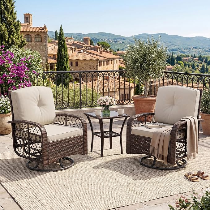 Garvee 3 Pieces Patio Furniture Set, Outdoor Swivel Glider Rocker Set