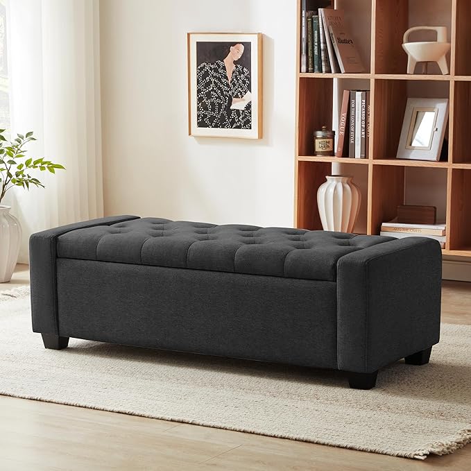 Huatean Home 48" Ottoman with Storage, Storage Ottoman Bench with Safety Hinge