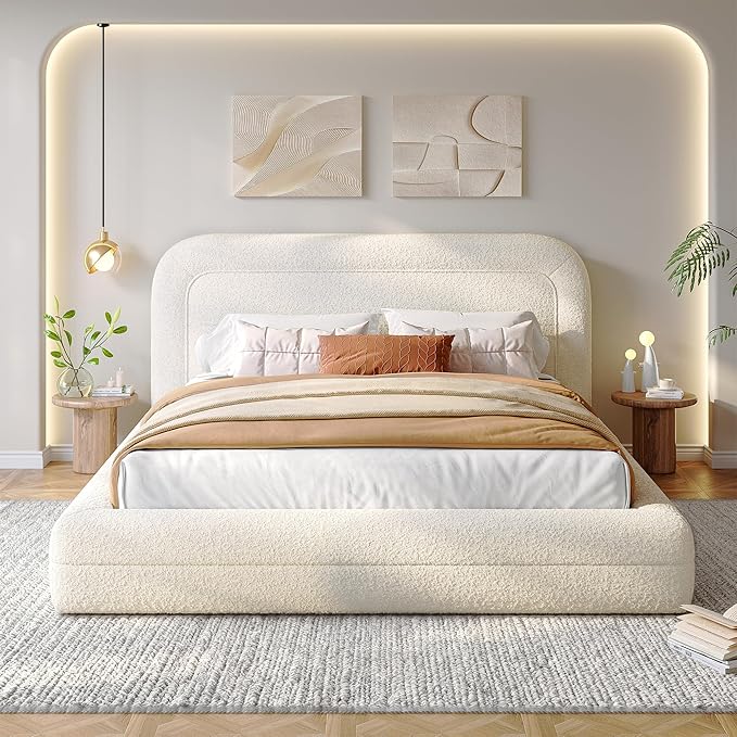 Homkdom Cloud Bed Frame with Headboard, Upholstered Soft Full Bed Frame with