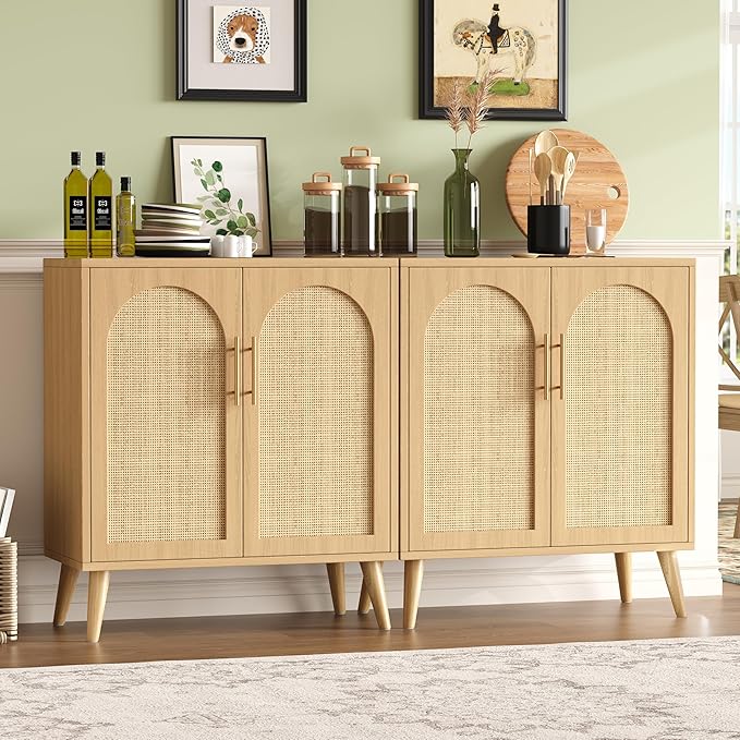 Set of 2 Rattan Buffet Cabinet