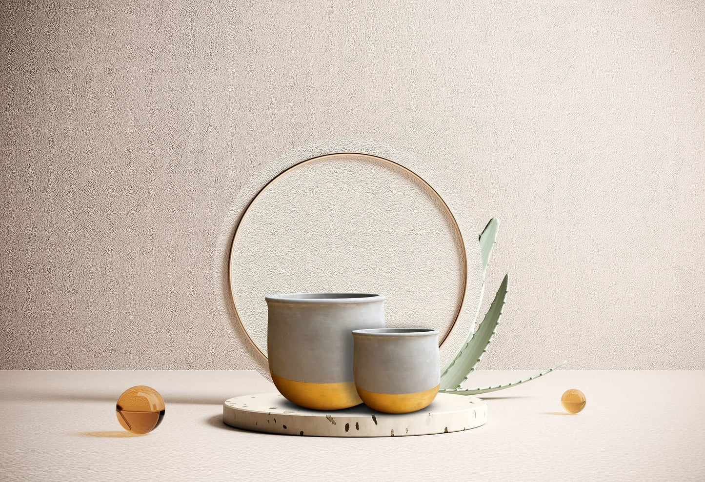 Olly & Rose Gold Dip Ceramic Plant Pot Set 2 Indoor Planters 17cm + 12cm Outdoor Flower Pots Cement Plant Pots
