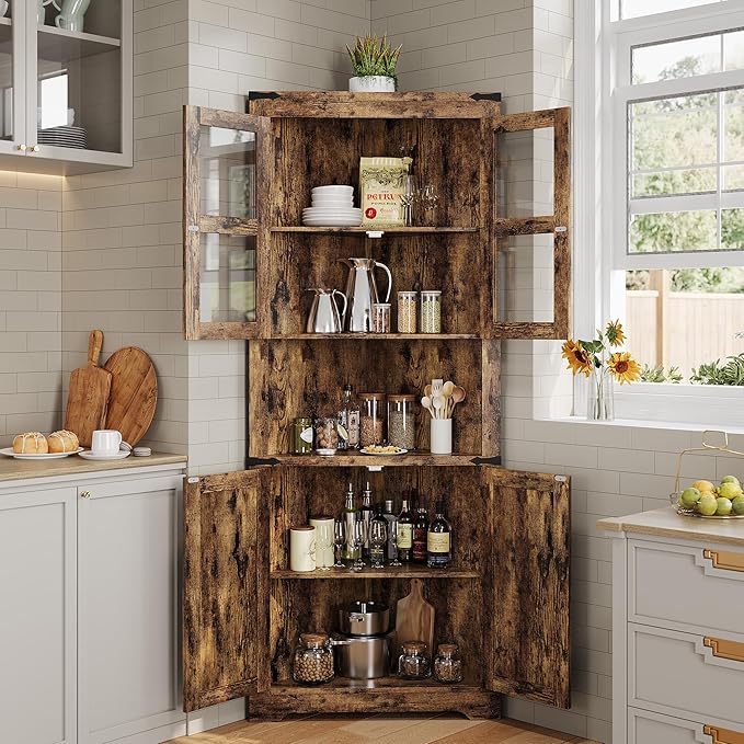GarveeHome 67" Tall Corner Storage Cabinet, Farmhouse Corner Hutch Display