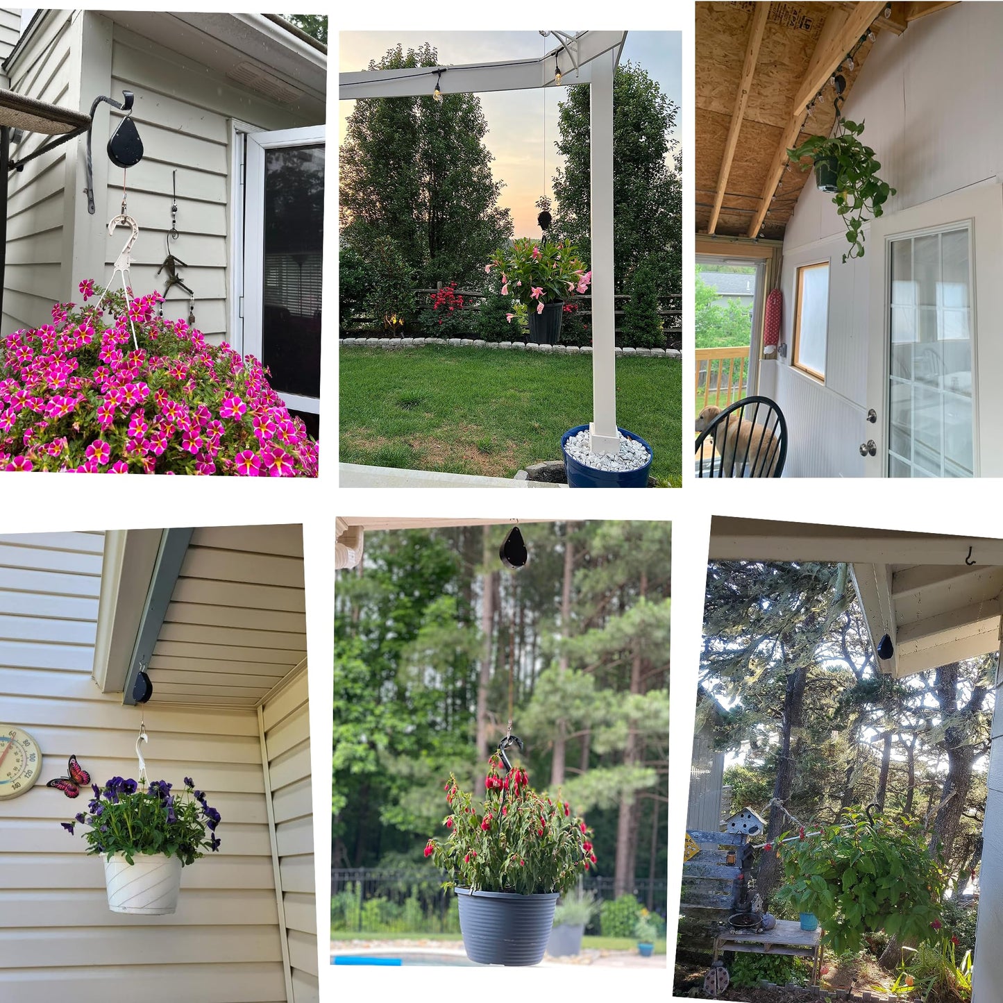 Kitwinney Retractable Plant Hanger - Upgrade Plant Pulleys for Hanging Plants, Easy to Raise and Lower, Suitable for Garden Flower Pots, Hanging Planter, Bird Feeder（White, 2 PCS）