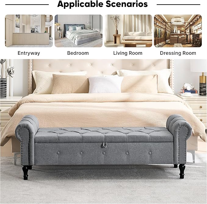 67 Inch Storage Bench for Bedroom, End of Bed Bench, King Size Benches