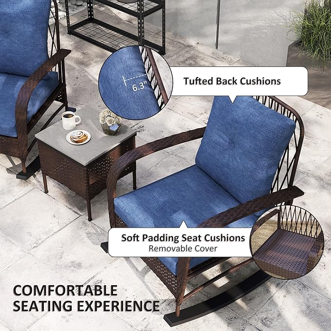 Outsunny 3 Piece Wicker Patio Furniture Set, PE Rattan Rocking Chairs