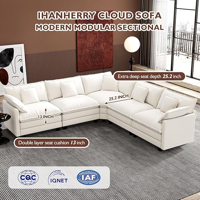 Ihanherry 114" V-Shaped Modern Sofa Modular Sectional Cloud Couch