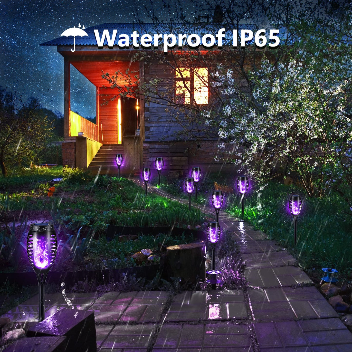 Toodour Solar Torch Flame Lights, 6 Pack Solar Lights Outdoor with Flickering Flame, Waterproof Solar Pathway Lights Landscape Decoration Lighting for Garden, Lawn, Yard, Outdoor Decor - Purple