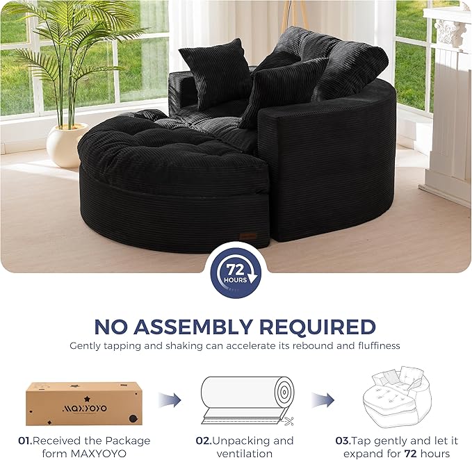 MAXYOYO Oversized Round Chaise Lounge Sofa, Upholstered Lounge Chair