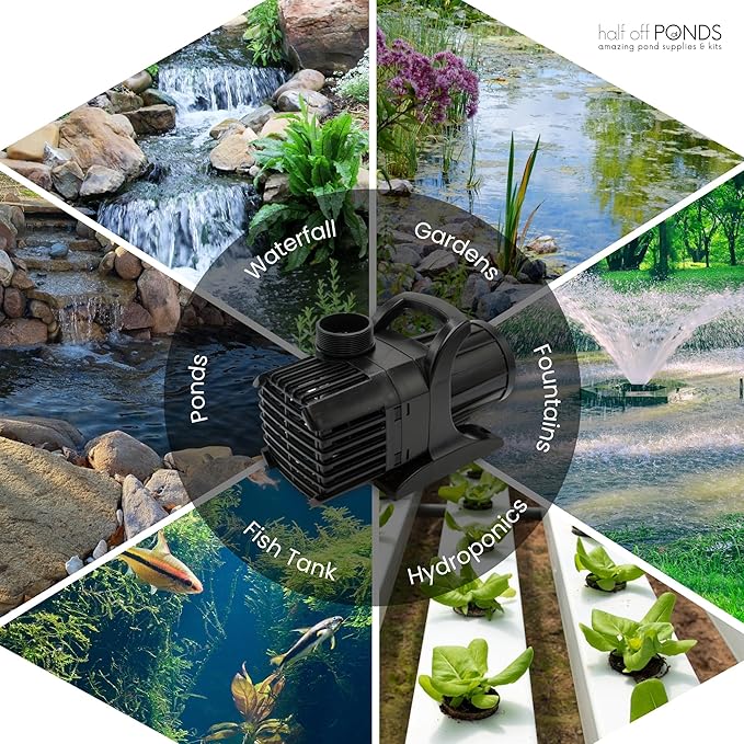 HALF OFF PONDS Submersible Water Pump, 5,200 GPH Pond Pump with 33FT Power Cord and 21FT Max Head, 294W Ultra Quiet Energy Efficient Pump for Koi Pond, Fountain, Waterfall, Water Garden, Skimmer