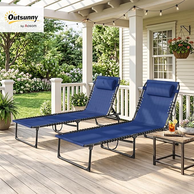 Outsunny Folding Chaise Lounge Chair Set of 2, Patio Sun Tanning Chair