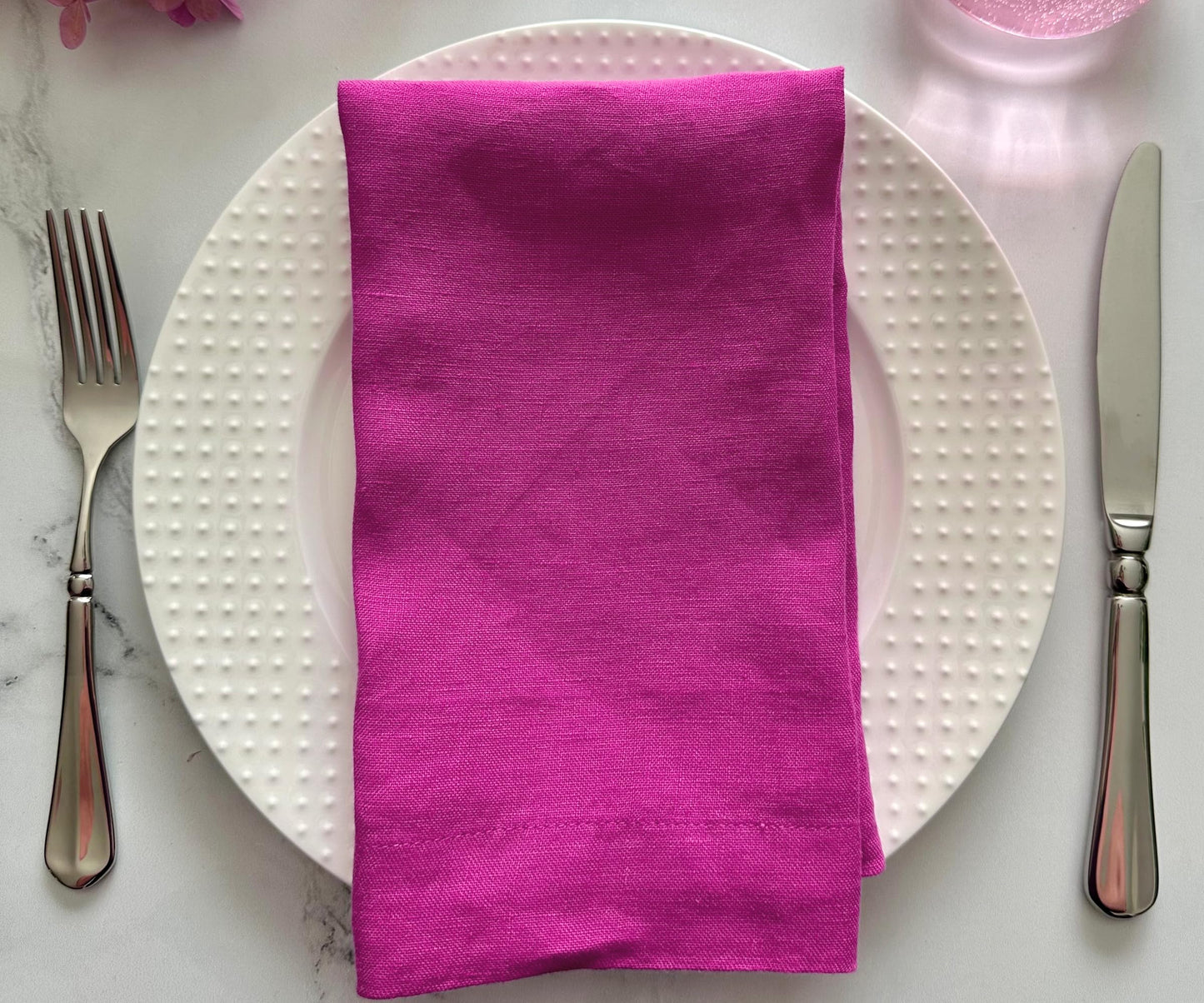 Linen Cocktail Napkins 12 x 12, 100% Pure Linen Napkins, Set of 4, Pink Table Napkins, Farmhouse Orchid Cloth Napkins, Weddings, Pink Napkin and Everyday Use, Halloween, Thanksgiving
