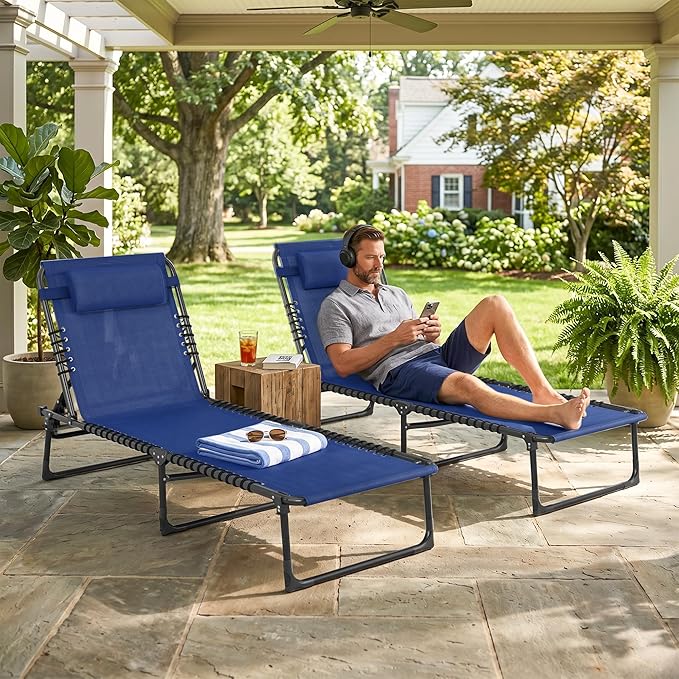 Outsunny Folding Chaise Lounge Chair Set of 2, Patio Sun Tanning Chair