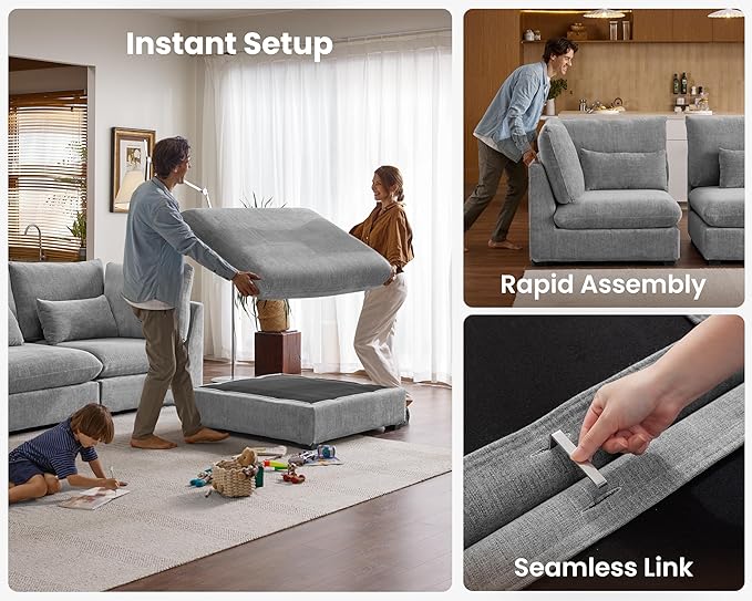 77" Oversized Chenille Couch Modular Sectional Sofa, Washable Cloud Couch