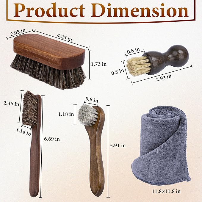 5 PCS Leather Brush Car Detailing, Horse Hair Brush, Car Cleaning Supplies