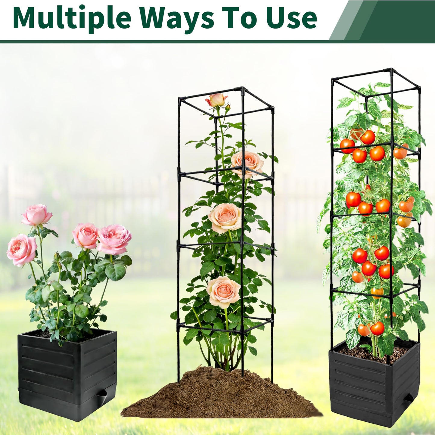 SYITCUN Tomato Planter with Trellis, 57 Inch Self-Watering Planter Box 2-Pack, Grey Planter with Metal Support for Outdoor Indoor Climbing Plants