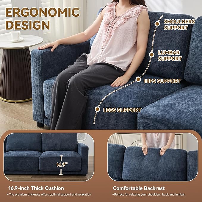 77.4" Chenille Modular Loveseat Oversized Upholstered 2 Seater Sectional Sofa