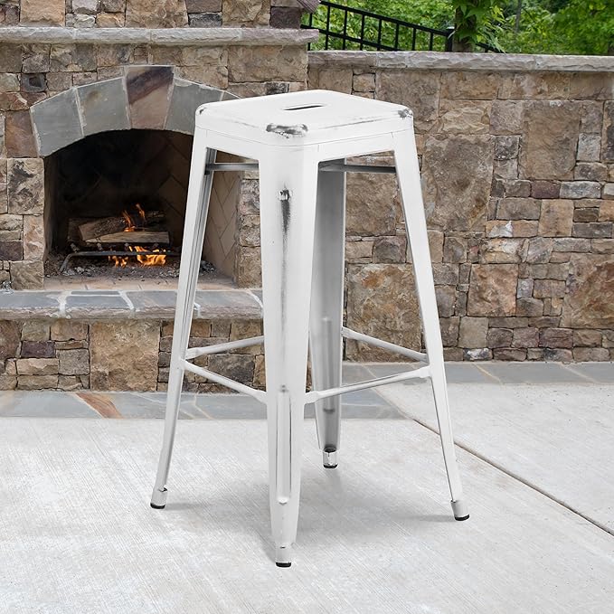 Flash Furniture Kai Commercial Grade 4 Pack 30" High Backless Distressed White
