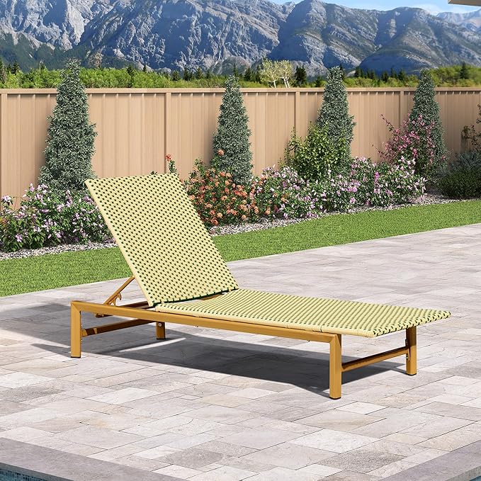 PURPLE LEAF Patio Chaise Lounge French Outdoor Lounger 1 Piece Wood-Grain