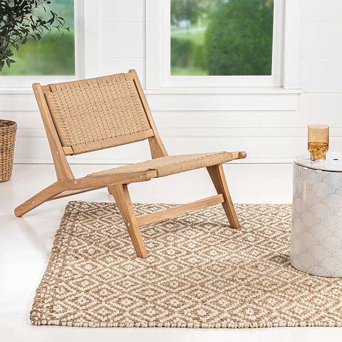 JONATHAN Y Parker 23.6" x 36.2" Solid Teak Wood Woven Yarn Accent Bohemian