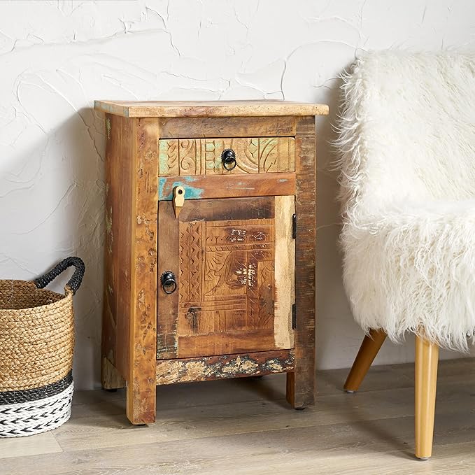 Traditional Carved Wood Side Table, Elegant Addition to Any Room, Made from