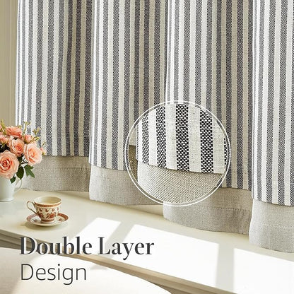 jinchan Double Layer Striped Linen Kitchen Tier Curtain Rustic Cafe for Living Room Bathroom Half Window Curtain Light Filtering Rod Pocket 1 Panel 36 Inch Charcoal Grey