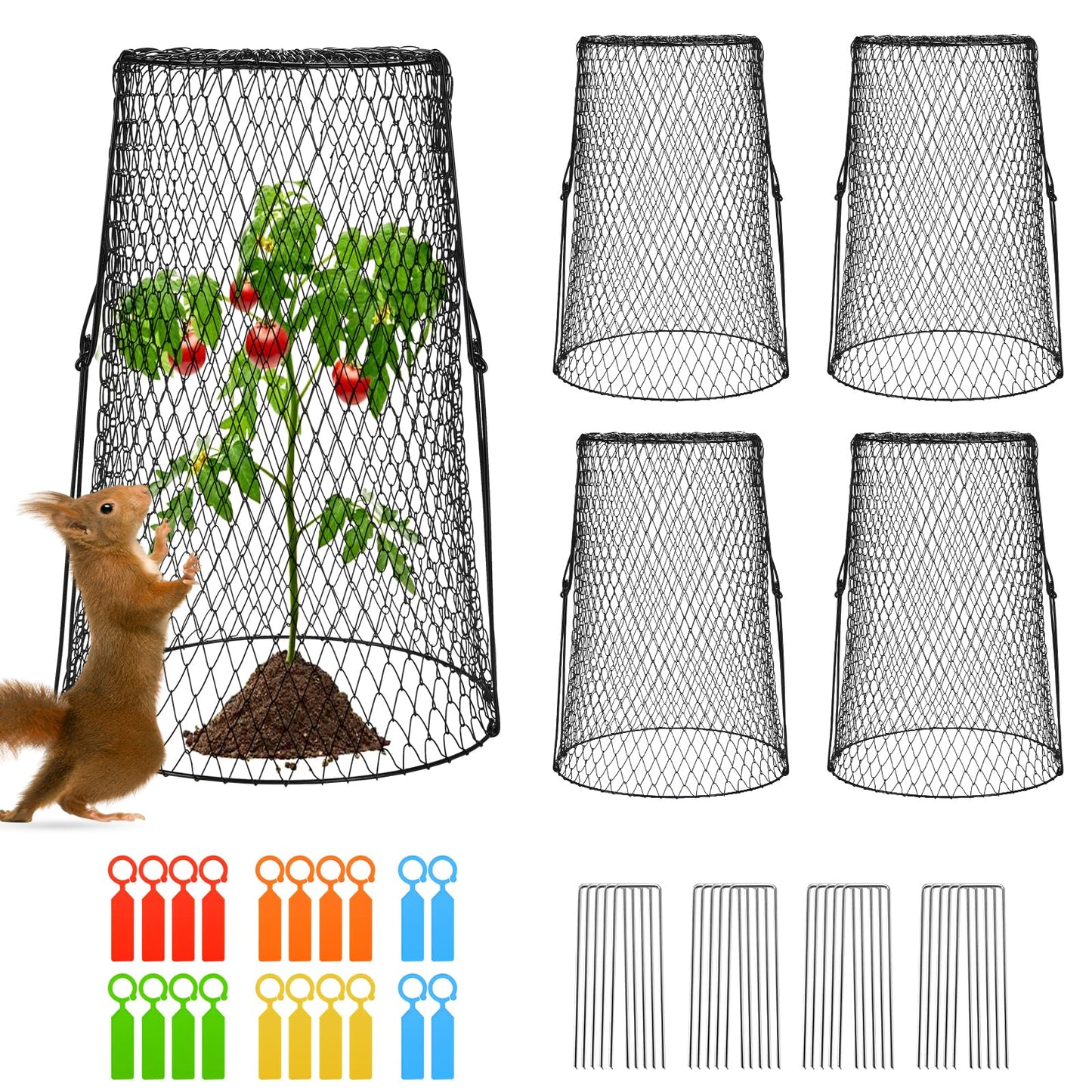 5 Pcs 17.7" Tall Garden Cloches for Plants, 5.9" Long Legs Ground Stakes Plant Cages Stackable Storage, Rustproof Plants Chicken Wire Cloche Plant Protectors from Animals for Squirrels, Rabbits, Deers