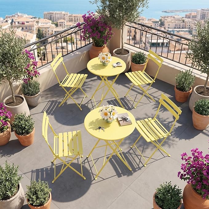 GarveeLife 3 Piece Outdoor Bistro Set, Metal Patio Furniture Set
