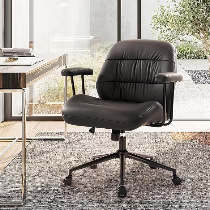 IWMH Leather Office Chair with Removable Armrests，Mid-Back Ergonomic Desk Chair