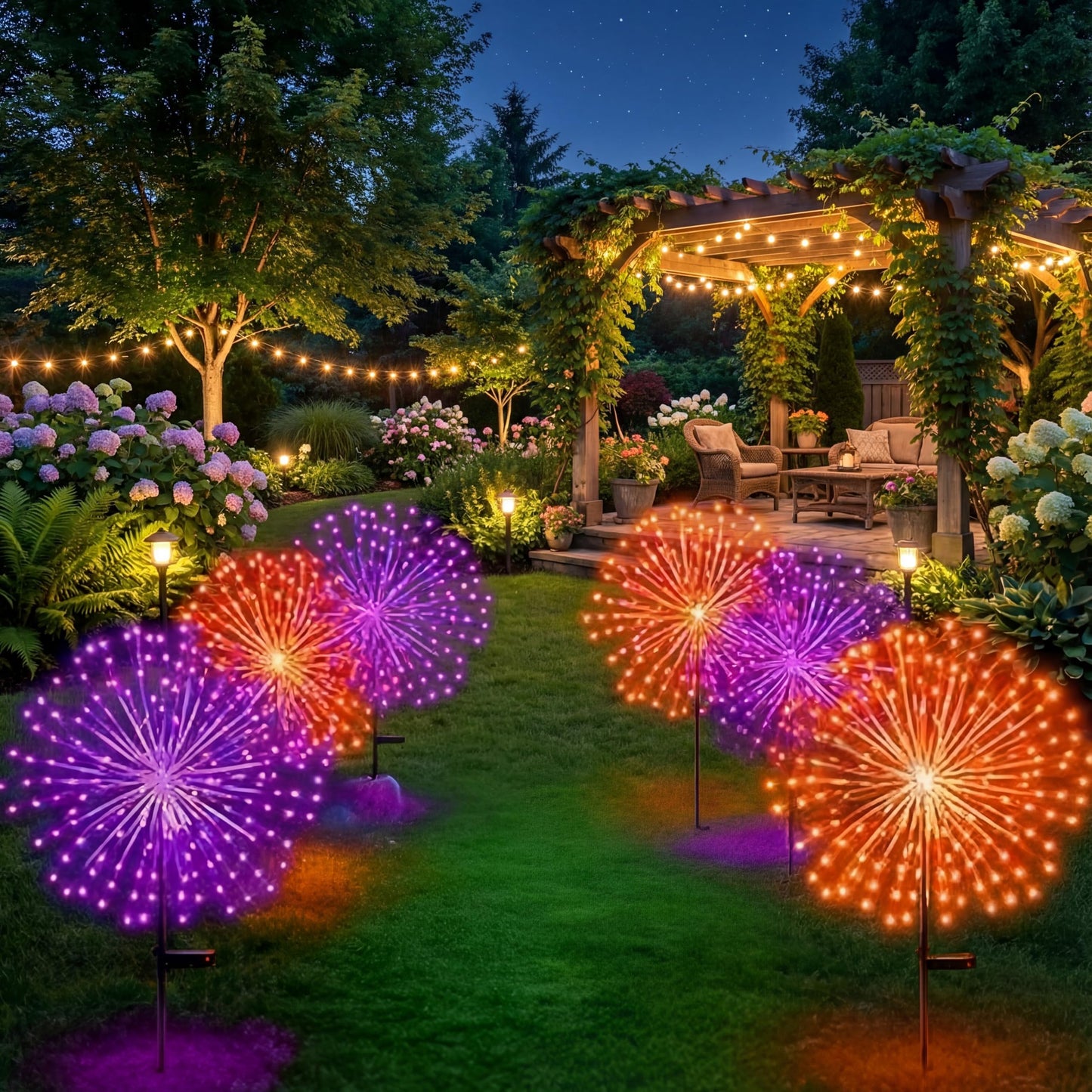 Tujoe 6 Pcs Fall Solar Firework Stake Lights 180 LED 8 Modes Solar Waterproof LED Sparkler Lights Outdoor Decoration for Halloween Christmas Holiday Garden Patio Yard Pathway Walkway, Orange, Purple