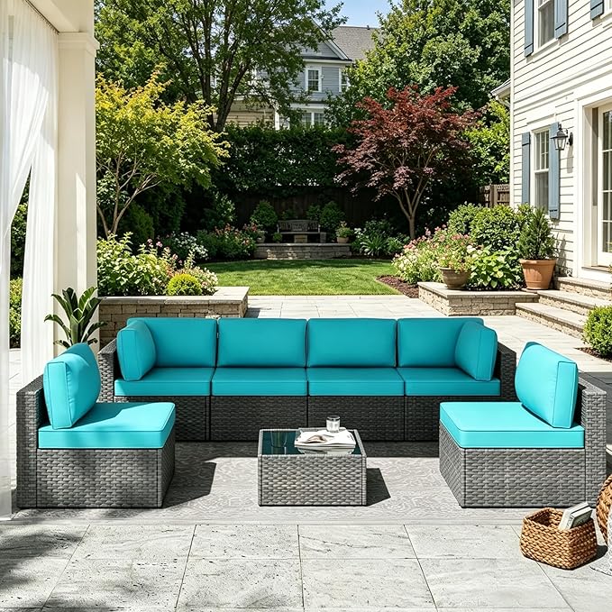 MOCHITO 7 Pieces Outdoor Patio Furniture Sets, All-Weather Sectional Sofa Grey