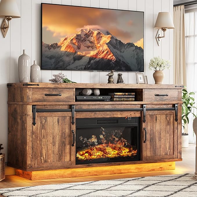 Jocoevol Fireplace TV Stand for TVs up to 65", Electric Fireplace