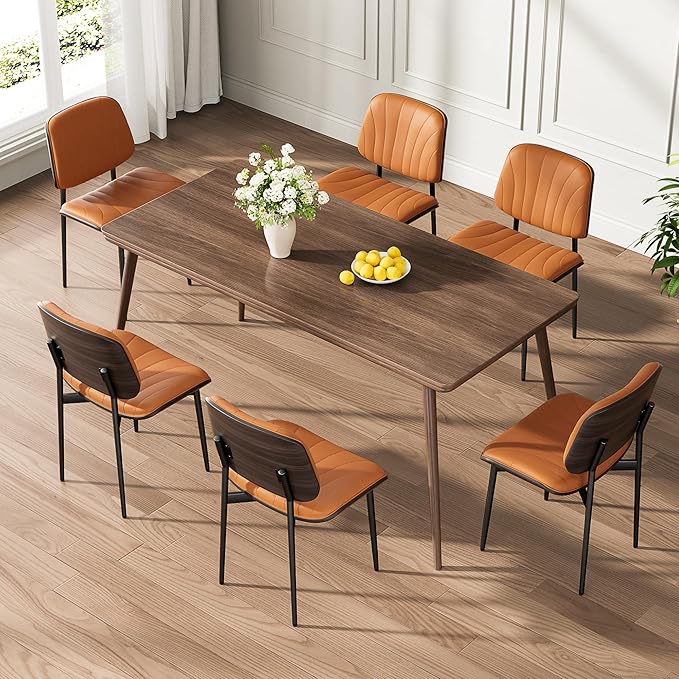 REONEY Dining Chairs Set of 2, Mid-Century Modern Upholstered PU Leather Chairs