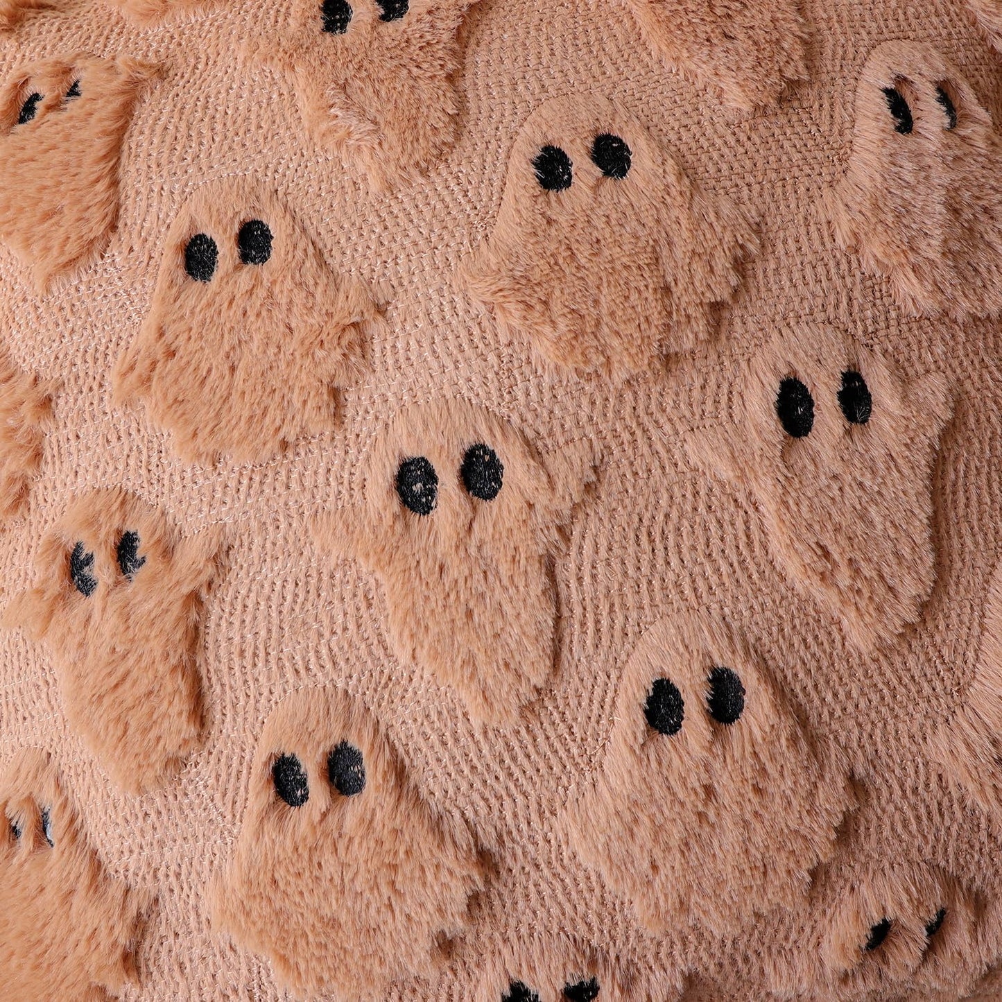 4TH Emotion Halloween Ghost Decorative Pillow Covers 16x16 Set of 2, Light Brown Soft Plush Faux Fur Farmhouse Throw Cushion Cases for Fall Autumn Holiday Home Decorations