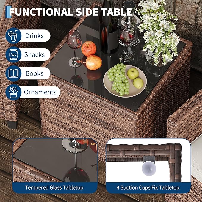 GarveeHome 3-Piece Outdoor Wicker Sofa Set, PE Rattan Patio Furniture