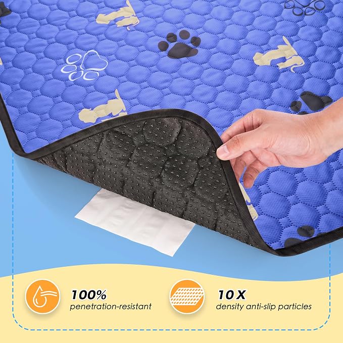 WanpeeGoo Washable Pee Pads, Puppy Pee Pad for Dogs, 2 Pack Absorbent Reusable Training Dog Pads Pet Puppy Pads, Non-Slip Potty Pads for Whelping, Playpen, Crate, Bed, Blue 36"x54"