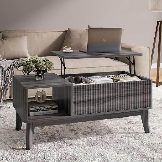 LYNCOHOME Fluted Lift Top Coffee Table