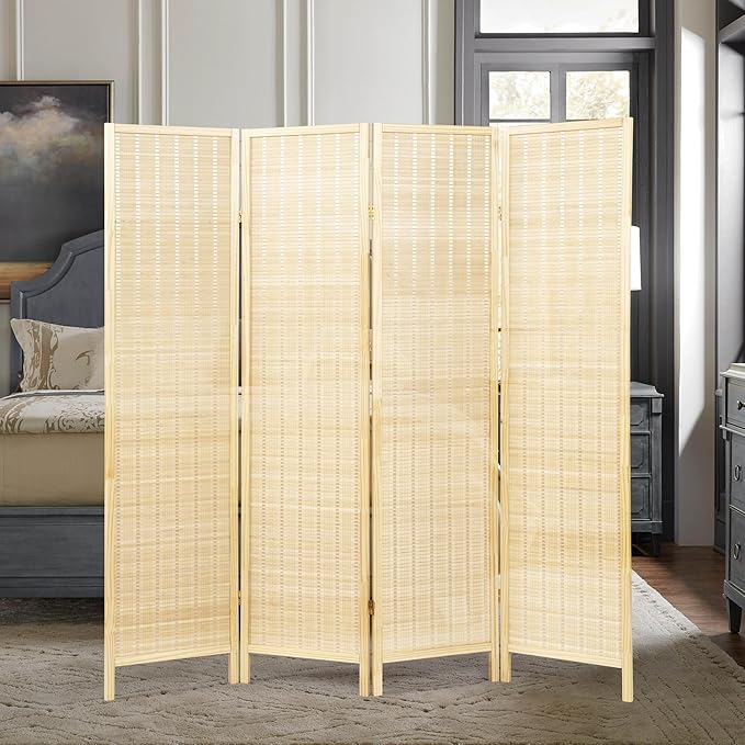 Roundhill Furniture Inkwell 4-Panel Bamboo Room Divider, Folding Portable